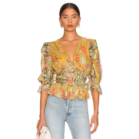 HEMANT AND NANDITA Nova Bodysuit in Mustard Multi X-Small New Womens Blouse Top - Picture 1 of 10